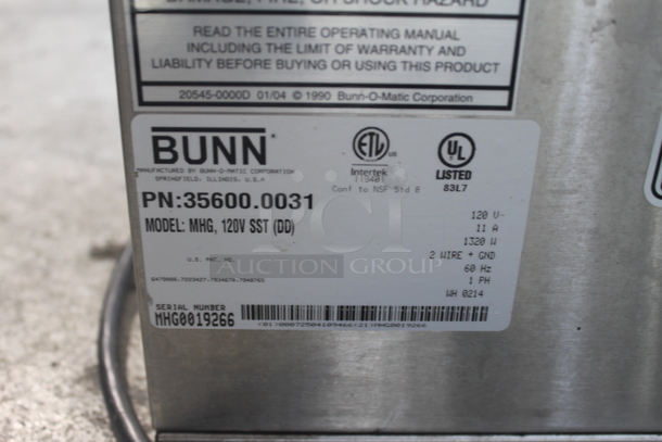 2014 Bunn MHG Commercial Stainless Steel Electric Countertop 2 Hopper Coffee Grinder and Storage System With Black and Orange Tops. 120V, 1 Phase. Tested and Working! - Image 6 of 7