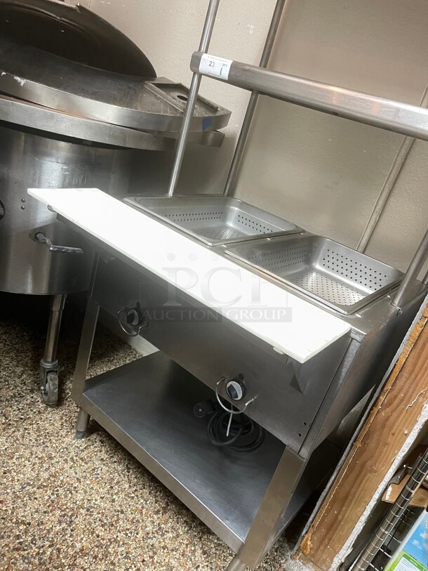 Working! Duke E302 30 3/8 inch Hot Food Table w/ (2) Wells & Cutting Board, With Double Over Shelf 115v/1ph NSF Tested and Working!