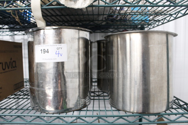 4 Various Stainless Steel Cylindrical Drop In Bins. 9.5x9.5x9. 4 Times Your Bid!