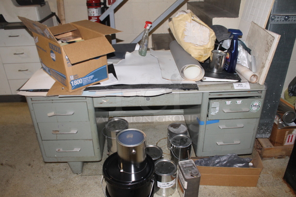 ALL ONE MONEY! Lot of Gray Metal Desk w/ Contents Including Books, Tins and Chemicals. BUIYER MUST REMOVE. - Image 1 of 12