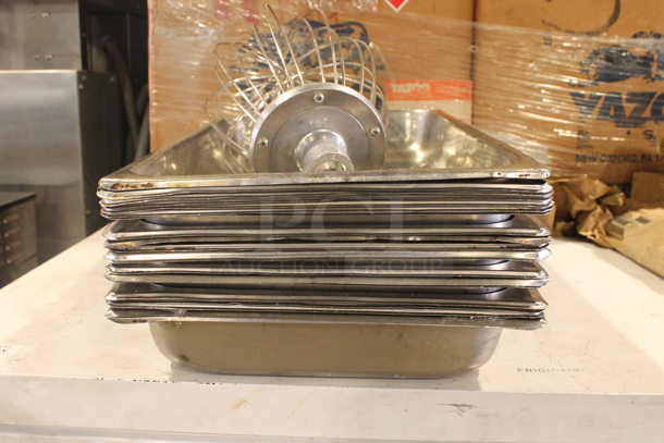 ALL ONE MONEY! Lot of Stainless Steel Full Size Drop In Bins and Metal Whisk Attachment for Mixer. - Image 2 of 3