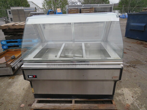 One BKI 3 Well Heated Food Display Case With Curved Glass. Model# WDC-3. 208 Volt. 1/3 Phase. 