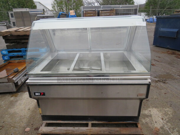 One BKI 3 Well Heated Food Display Case With Curved Glass. Model# WDC-3. 208 Volt. 1/3 Phase.  - Image 1 of 2