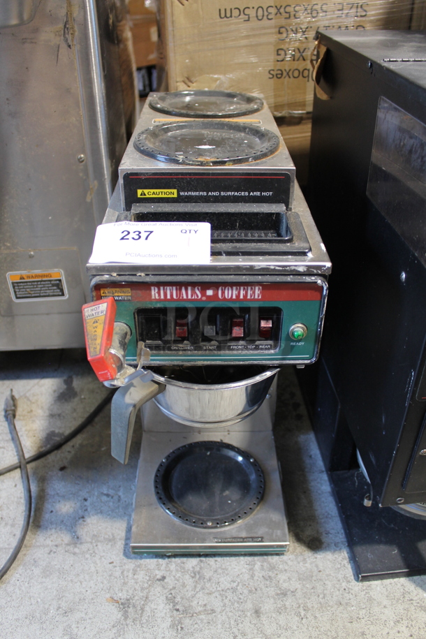 Bunn CWTF15 Stainless Steel Commercial Countertop 3 Burner Coffee Machine w/ Hot Water Dispenser and Metal Brew Basket. 120 Volts, 1 Phase.  - Image 1 of 4