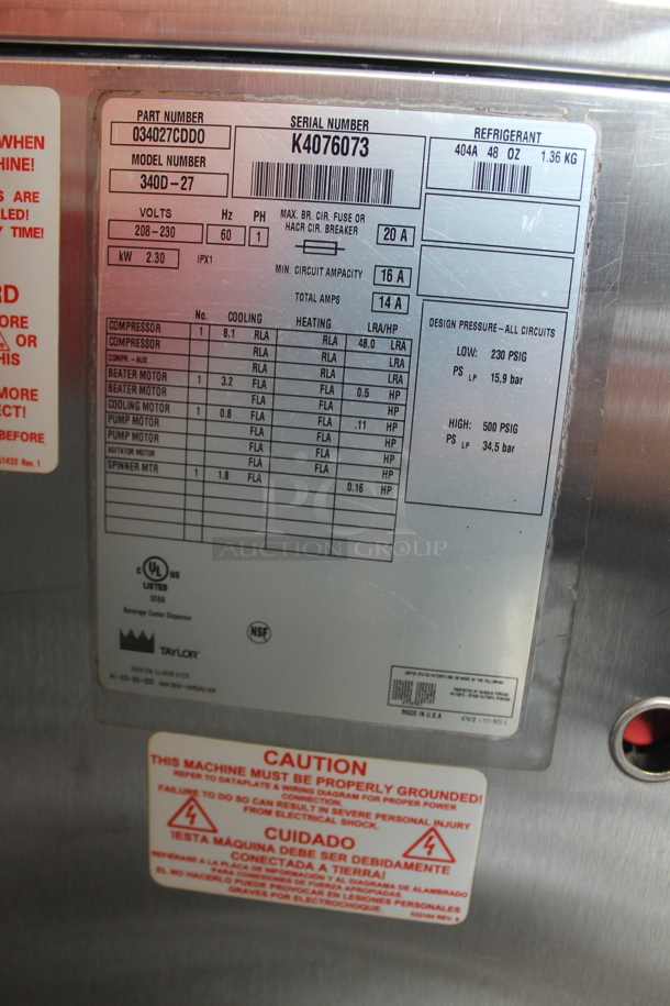 Taylor 340D-27 Stainless Steel Commercial Countertop Single Flavor Frozen Beverage Machine w/ Drink Mixer Attachment. 208-230 Volts, 1 Phase.  - Image 6 of 6