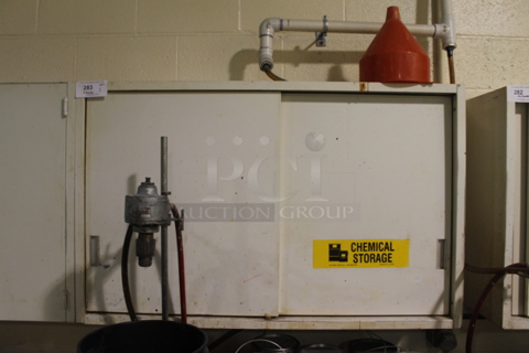 White 2 Door Cabinet w/ Contents Including Surfynol. BUYER MUST REMOVE.