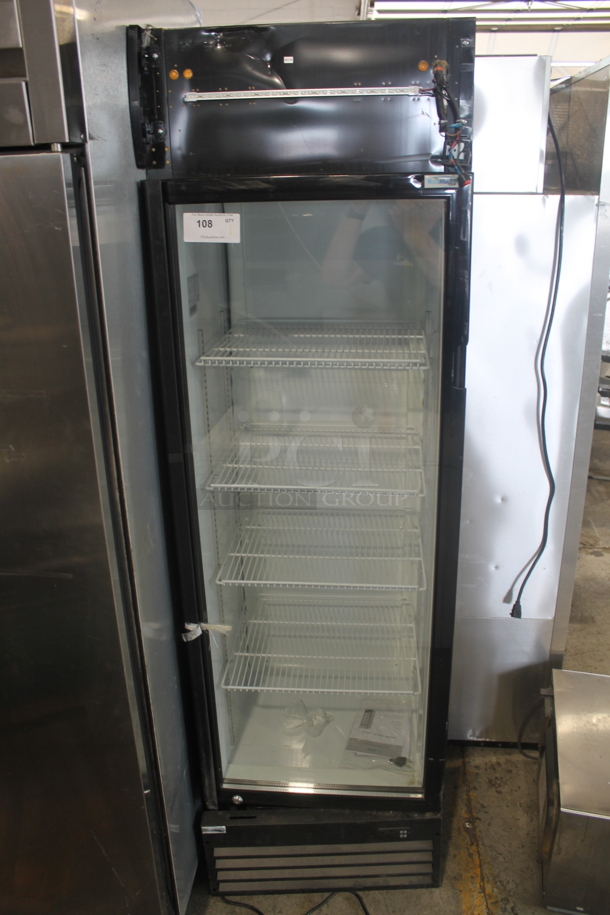 BRAND NEW SCRATCH AND DENT! KoolMore MDR-1GD-131C Commercial Single Door Merchandiser Cooler With Polycoated Shelves, Black. 115V. Tested and Working!