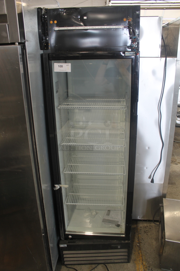 BRAND NEW SCRATCH AND DENT! KoolMore MDR-1GD-131C Commercial Single Door Merchandiser Cooler With Polycoated Shelves, Black. 115V. Tested and Working! - Image 1 of 6