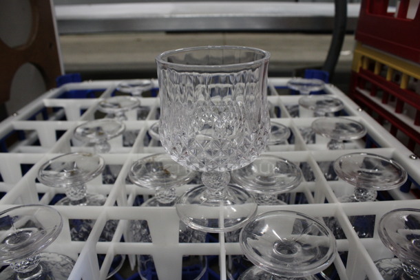 21 Stemmed Beverage Glasses in Dish Caddy. 3x3x4.5. 21 Times Your Bid!