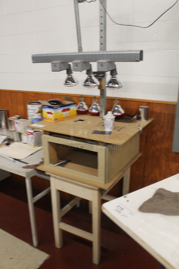 Wood Pattern Table w/ Metal Light Fixture. BUYER MUST REMOVE. - Image 3 of 6