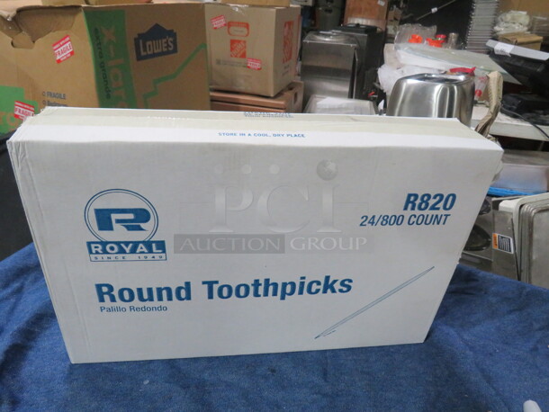 One Case Of Royal Round Toothpicks. 24X800. 