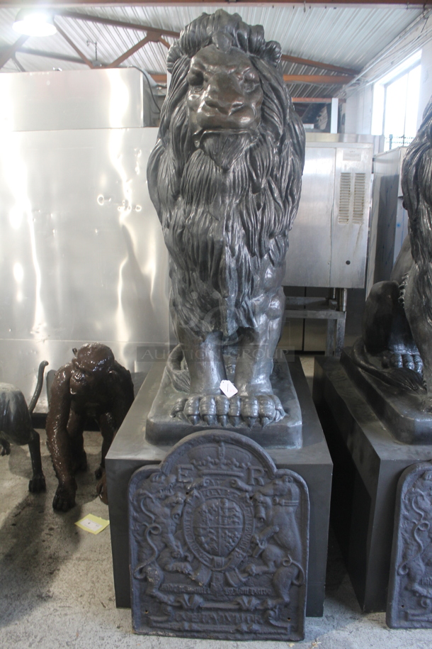 2 MAGNIFICENT Bronze Lion Statues w/ Cast Iron Glyphs Signed by A. Barye 1832. Listing Includes a Picture w/ a 5'8" Tall Human For Size Reference. 2 Times Your Bid! - Image 2 of 12