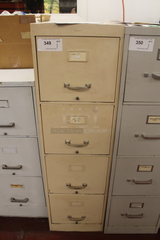 Tan Metal 4 Drawer Filing Cabinet w/ Contents. BUYER MUST REMOVE. - Image 1 of 4