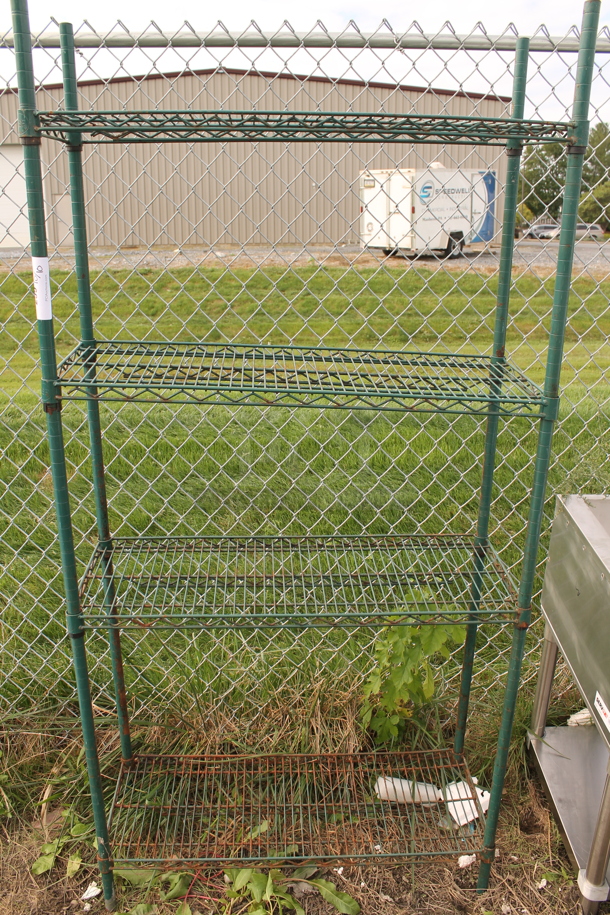 Green Finish 4 Tier Wire Shelving Unit. BUYER MUST DISMANTLE. PCI CANNOT DISMANTLE FOR SHIPPING. PLEASE CONSIDER FREIGHT CHARGES. - Image 1 of 2