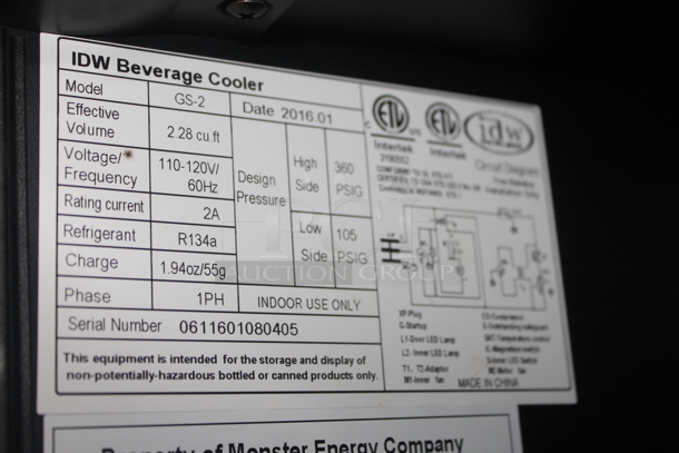 2016 IDW GS-2 Metal Commercial Monster Mini Cooler Merchandiser. 110-120 Volts, 1 Phase. Tested and Working! - Image 6 of 6