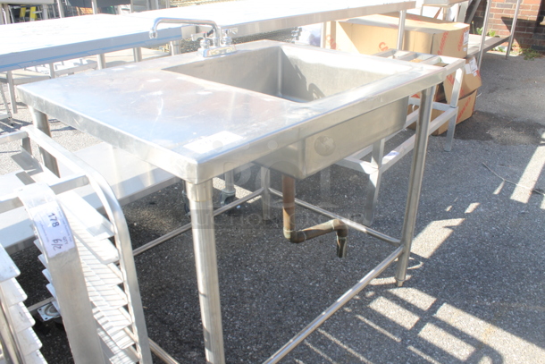 Commercial Stainless Steel One Bay Sink With Left Side Drain Board And Faucet on Galvanized Legs. - Image 2 of 4