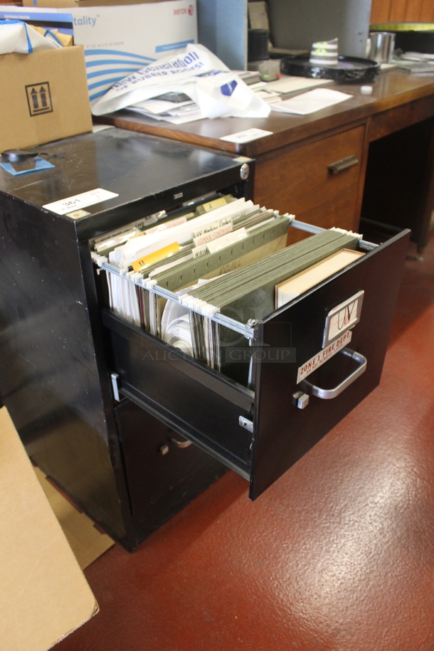 Black Metal 2 Drawer Filing Cabinet w/ Contents. BUYER MUST REMOVE. - Image 3 of 3