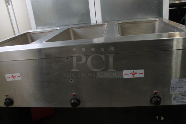 Supremetal PSW-3E-208/240-BS-MOE Stainless Steel Commercial Floor Style 3 Bay Steam Table w/ Under Shelf on Commercial Casters. 208/240 Volts, 1 Phase. Tested and Working! - Image 3 of 5