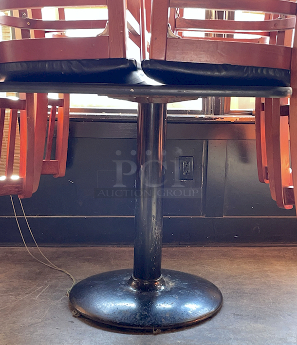 HIGH END! Lancaster Table & Seating Standard Height Table with 36" x 36" Reversible Cherry / Black Table Top and Round Cast Iron Base Plate - Seats 2 - 4 Chairs.  - Image 6 of 6