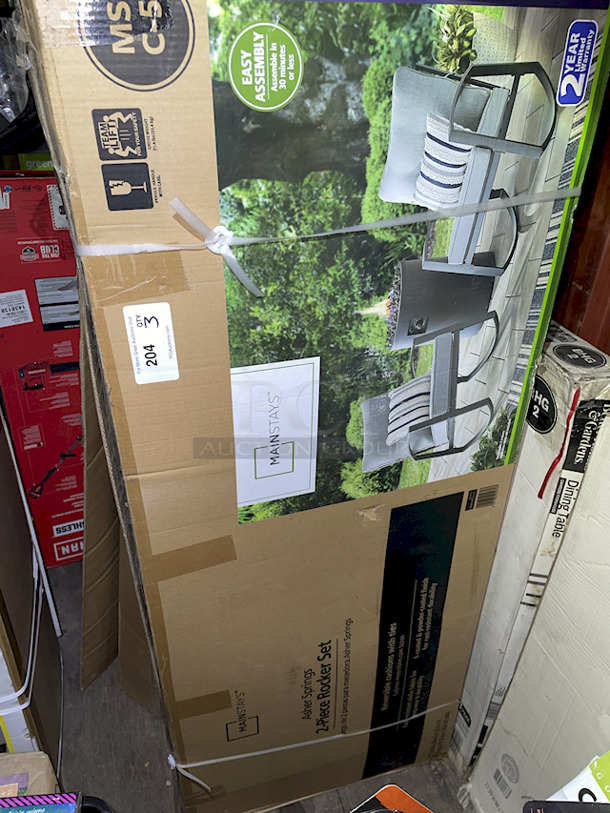 Mainstays Asher Springs 2-Piece Outdoor Furniture Patio Rocker Set -Grey. 3x Your bid.
36.00 x 27.50 x 29.40  - Image 9 of 11