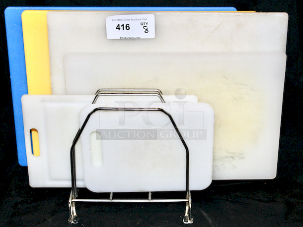 NO JOB TO BIG OR SMALL! Set of (7) Various Sized Cutting Boards and Steel Organizer. 
8x YourBid - Image 1 of 1