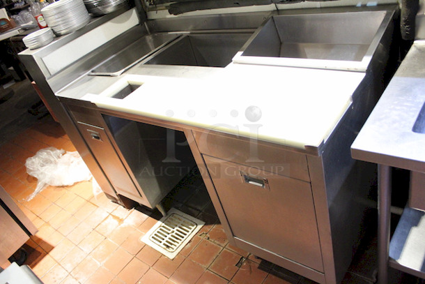 AWESOME! 5ft Stainless Steel Prep Station On Dual Cabinet Base, Drawer Pull Out On Either Side. 
60x30-1/2x41