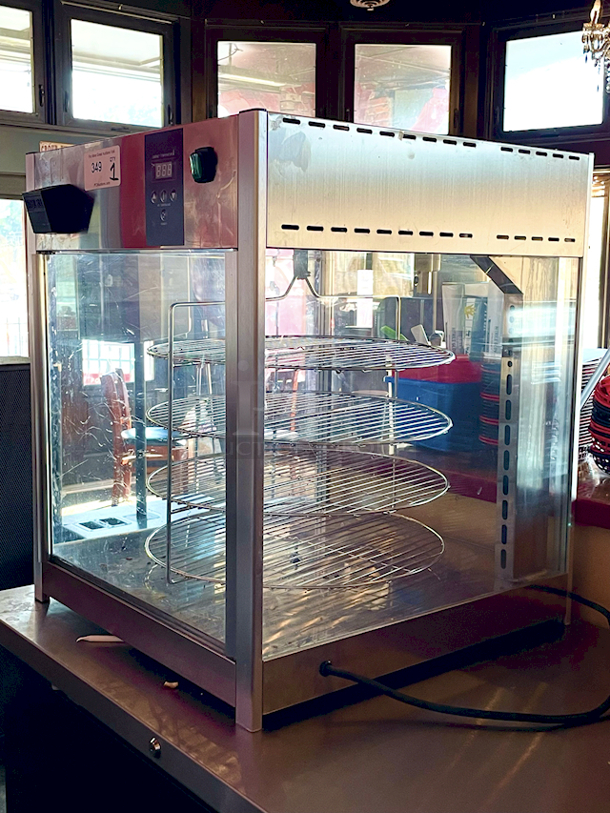 LIKE NEW!! Admiral Craft HDRP-158 Pizza Display Warmer Countertop Full-service - In Outstanding Condition. Rotating 4-tier Rack, Holds (4) 18" Pizzas, Digital Temp Control & Display, Adjustable Temp and Humidity, LED Interior Lighting, 1.7kW, 115/60/1-ph, 14.2 amps 25x24x28 - Image 5 of 7