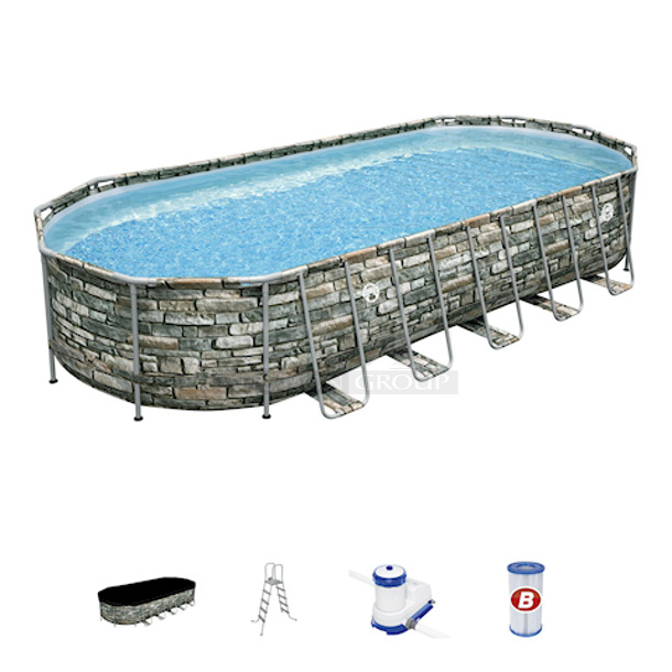 Coleman Power Steel 26’ x 12’ x 52” Oval Above Ground Pool Set. Contains: 1 pool, 1 SmartTouch filter pump (2,000 gal. flow rate) can be controlled through the Bestway Smart Hub™ App (compatible with Type IV cartridge), 1 safety ladder, 1 pool cover - Image 2 of 8