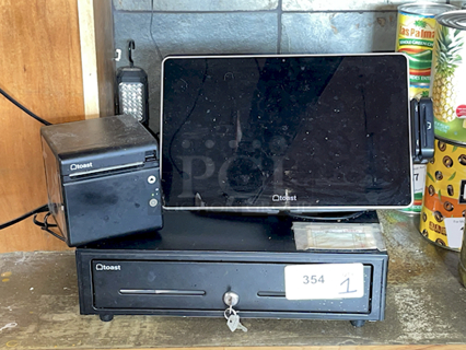 GREAT VALUE!! Toast Point Of Sales System With: Flat Screen Monitor & Card Reader, Toast Ticket Printer, Locking Cash Box W/ Key. 3x Your Bid