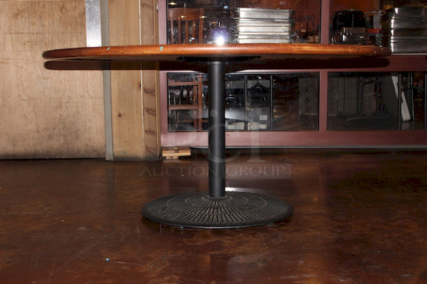 FAMILY SIZE! Large Round Wood Table Top With Heavy Duty Weighted Round Table Base. 
60x30 - Image 3 of 6
