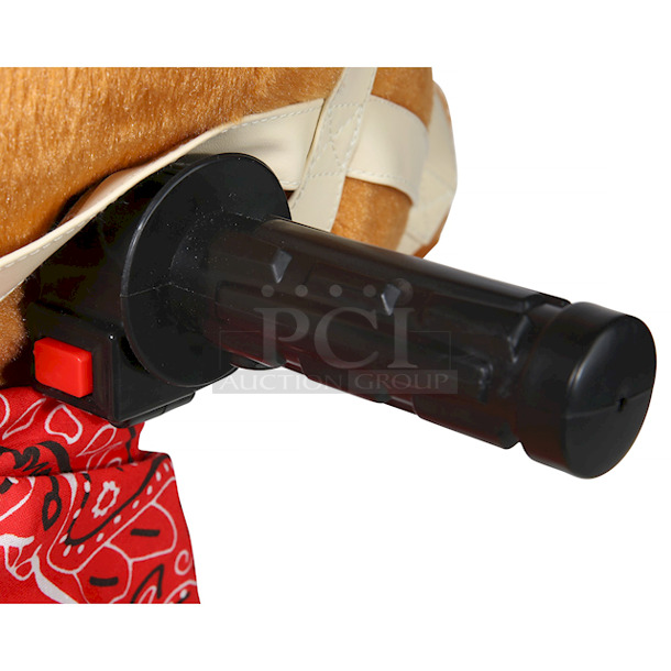 AWESOME!! 6 Volt Stable Buddies Chestnut Horse Plush Ride-On by Dynacraft, with Removable Bandana and Play Stable Included! 30.71"L x 17.72"W x 26.77"H - Image 8 of 9