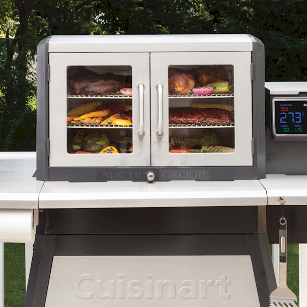 NEW! IN THE BOX! Cuisinart® CGWM-080 Clermont Pellet Grill and Smoker. 8-in-1 COOKING CAPABILITIES: Large 1400 sq.in. off cooking space with an integrated Sear Zone expands your cooking capabilities; Smoke, BBQ, Grill, Roast, Sear, Braise, Bake, and Char-Grill. - Image 8 of 12