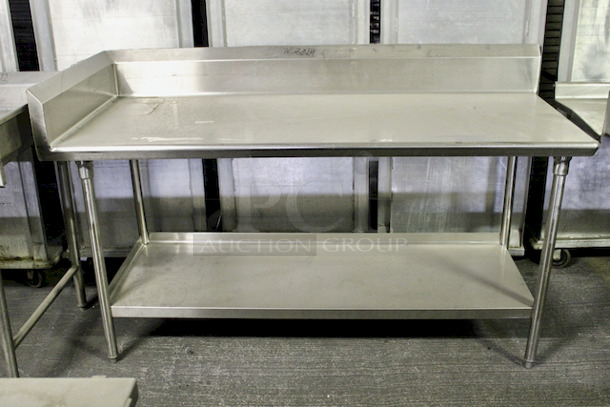 Stainless Steel Prep-Table With Undershelf, Backsplash and Left Side Splash Guard, Stainless Steel. 72x30x44