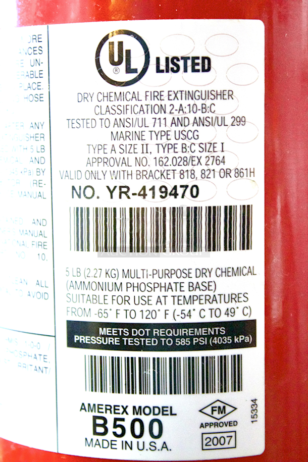 SWEET! Amerex B500 - 5 lb ABC Dry Chemical Fire Extinguisher (2A:10B:C) With Wall Mount.  - Image 2 of 2