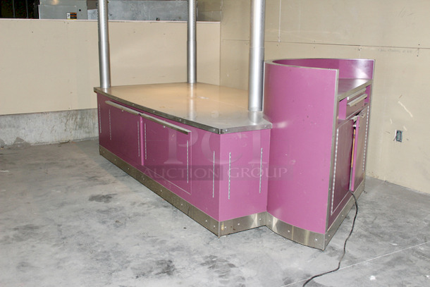 AWESOME!! Kiosk With Point of Sales Station, Locking Drawers, Track Lighting. On Commercial Casters. 115x60x105. 115v - Image 3 of 10