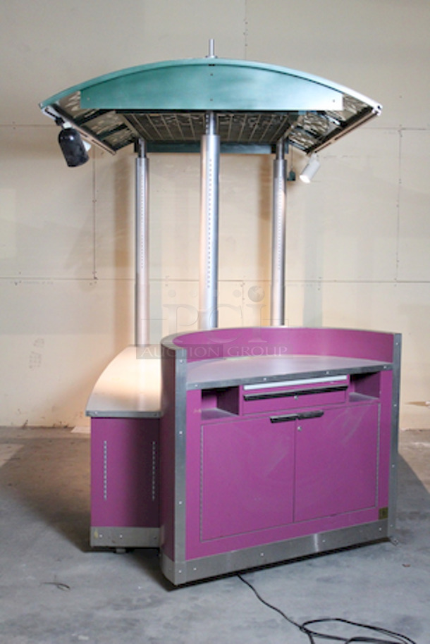AWESOME!! Kiosk With Point of Sales Station, Locking Drawers, Track Lighting. On Commercial Casters. 115x60x105. 115v - Image 8 of 10
