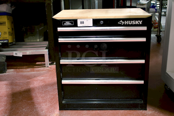 Husky 4 Drawer Tool Chest With Wood Work Top, On Casters - Image 1 of 3