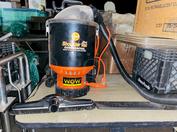 AWESOME! Hover Shoulder Vac Pro. Commercial Vacuum, Full Size Pan Lids, Box of Lids, Table with Base - Image 3 of 4