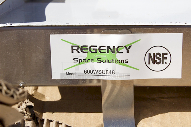 BRAND NEW SCRATCH & DENT! Regency 48" Stainless Steel Utility Shelf with 4 Mop / Broom Holders and 5 Rag Hooks - Image 7 of 7