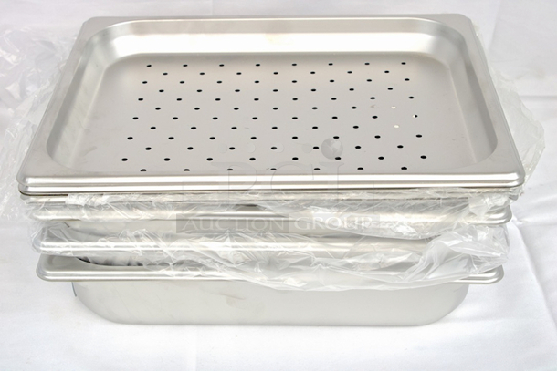 NEW/NEVER USED! (3) Vigor 1/2 Size 2 1/2" Deep Anti-Jam Stainless Steel Steam Table / Hotel Pan - 22 Gauge & (4) 1/2 Size 2 1/2" Deep Anti-Jam Perforated Stainless Steel Steam Table / Hotel Pan - 22 Gauge. 7x Your Bid  - Image 3 of 9