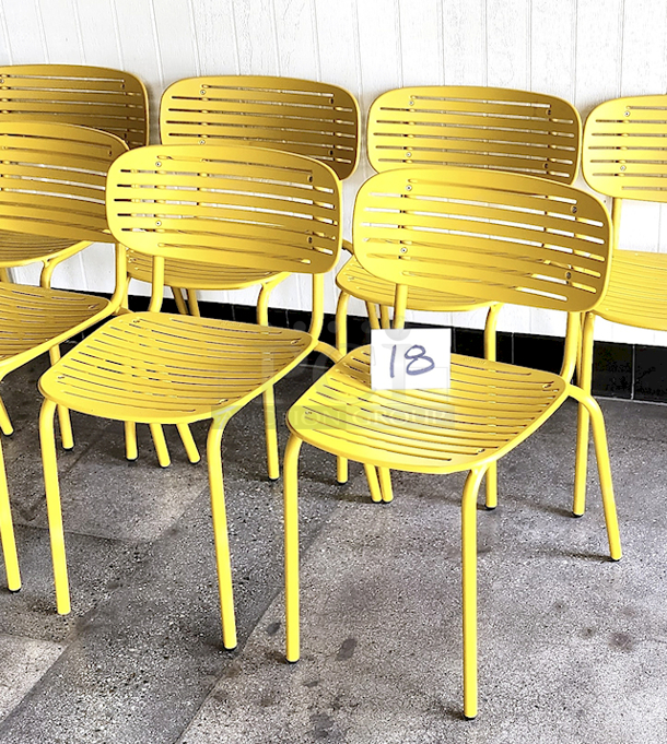 SWEET!! emu 639 Mom Indoor/Outdoor Stackable Side Chair - Steel, Yellow. 21 in. W x 22 in. D x 30 in. H. 4x Your Bid
