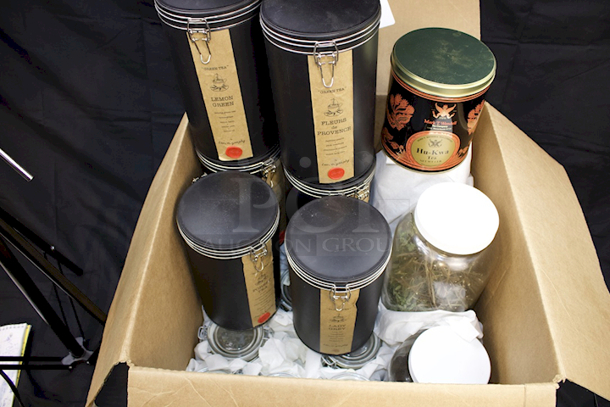 TREASURE CHEST!! Over 15 Different Containers of High Quality Teas and Tea Blends In Commercial Grade Resealable Glass & Metal Containers.  - Image 1 of 3