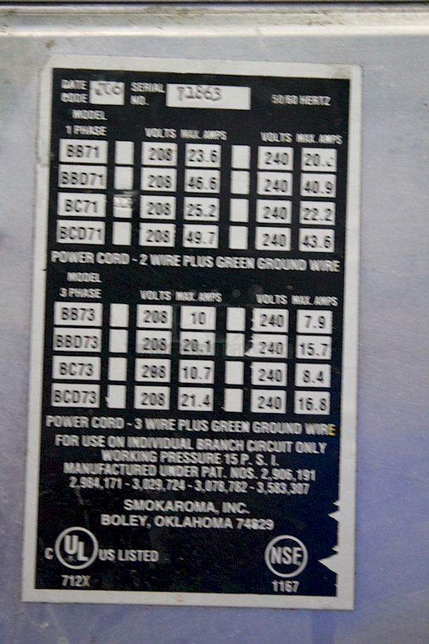 Smokaroma BC71 Commercial Pressure Smoker, 208v 25.2Amp - Working  - Image 4 of 10