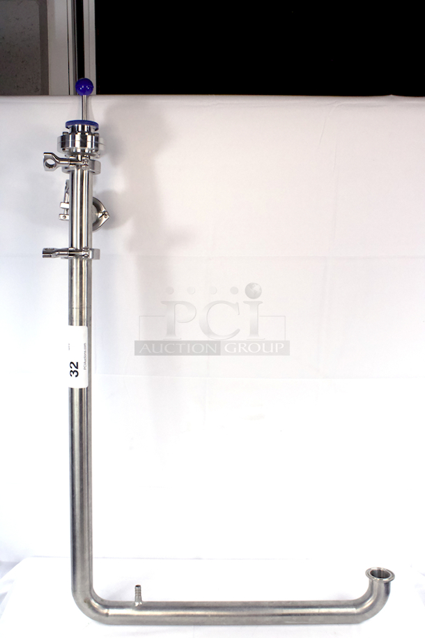 NEW/NEVER USED  1-1/2” Tri-Clamp CIP Arm With ¼” Hose Barb For Sight Glass Tubing (At Top), .”T” Valve With 1/4" NPT Fitting For Pressure Valve, 1-1/2” Tri-Clamp Butterfly Valve Drain.  - Image 4 of 5