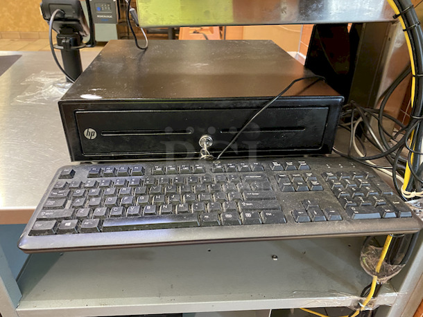 COMPLETE! Hewlett Packard Point of Sale System in Perfect Working Order. Includes: Monitor, Keyboard, Printer, Cashbox With Key, Speakers, Card Processor and All Wires Included.  - Image 2 of 9
