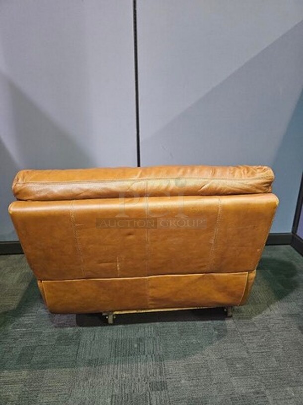 Oversized light brown chair. Chateau D’ax brand and in good condition with some signs of use and wear, but still a very nice chair. Nothing broken. Measures 39” H x 46” W x 40” D.  

 - Image 3 of 4