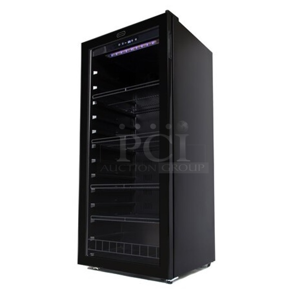 BRAND NEW SCRATCH AND DENT! Whynter FWC-1201BB Metal Commercial Single Door Reach In 124 Bottle Capacity Wine Chiller Cooler Merchandiser. Stock Picture Used as Gallery. 120 Volts, 1 Phase. Tested and Working! - Image 1 of 7