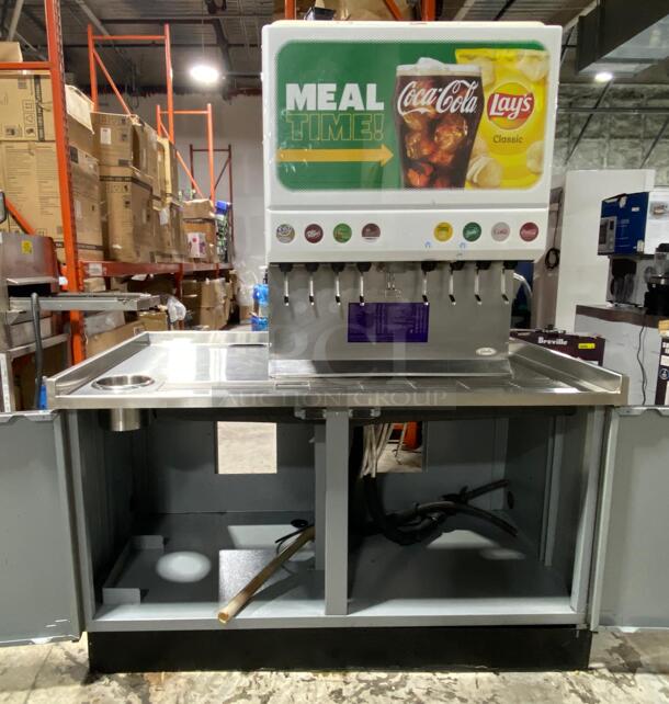 8 Flavor Pop machine, Ice Machine & Stainless steel 3 door storage stand. Cornelius ED250-BCZ 8 Pop machine will need top cover as ice machine is being sold separately. - Image 2 of 4