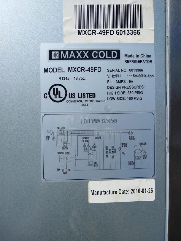 MAXX COLD Reach-in Refrigerator, Double Door, Top Mount 49 CUFT
 - Image 3 of 5