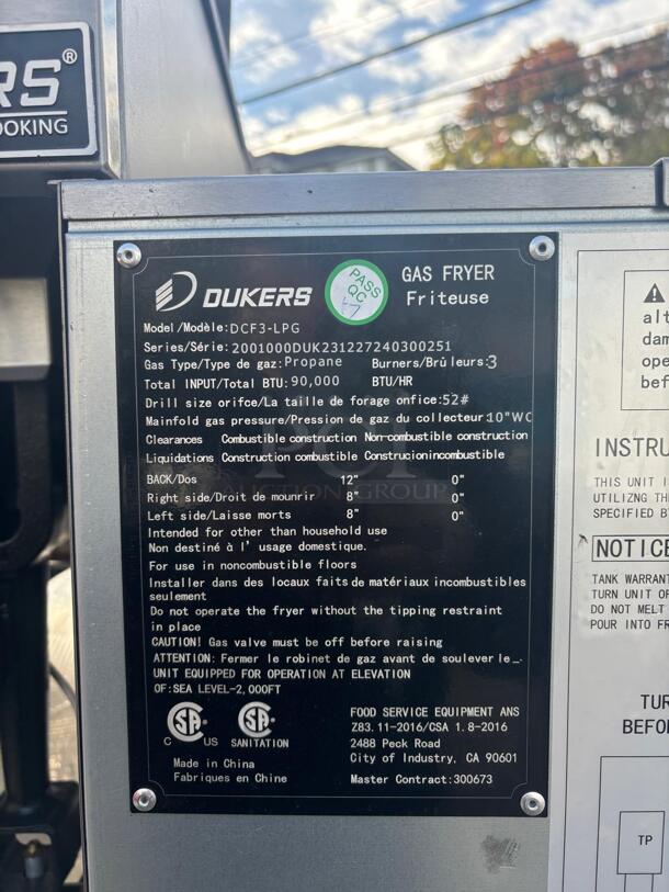 STAINLESS STEEL Dukers Deep Fryer DCF3-LPG
 - Image 5 of 5